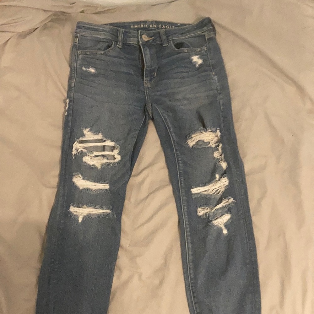 American Eagle High-Rise Ripped Blue Skinny Jeans